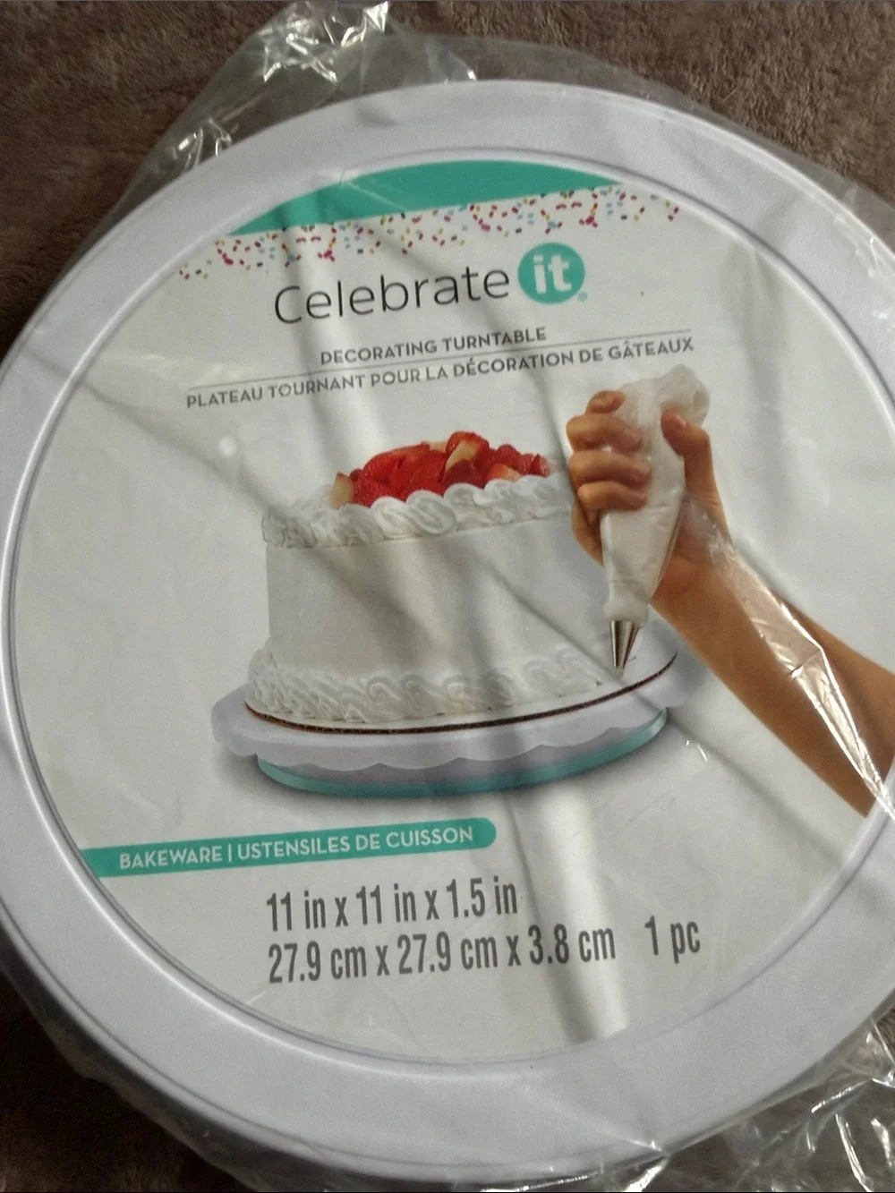 Celebrate It White Cake Decorating Turntable with Teal Accent